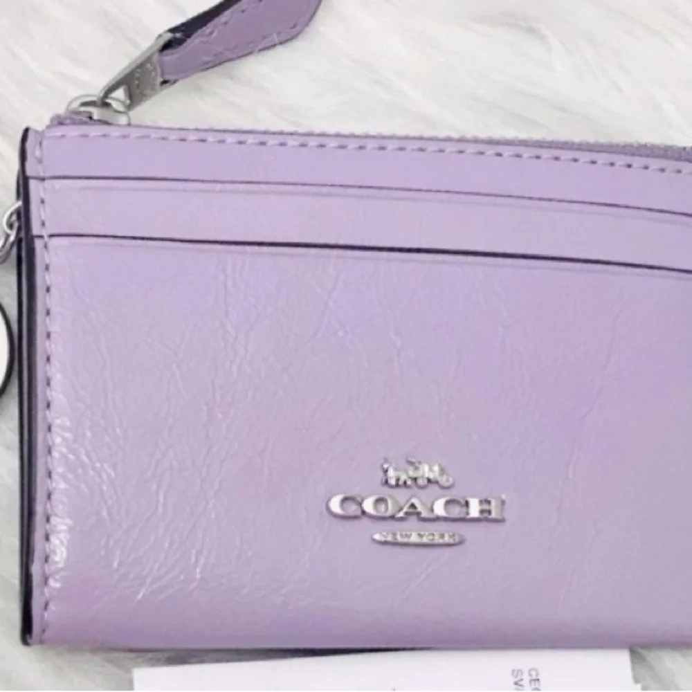 Coach Mini Skinny Id Case Light Amethyst Purple Glazed Leather & Silver Hardware